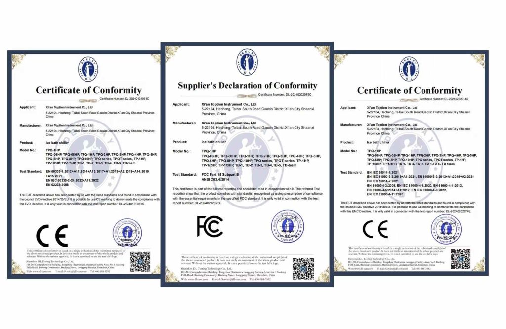 Ice bath machine related certificates