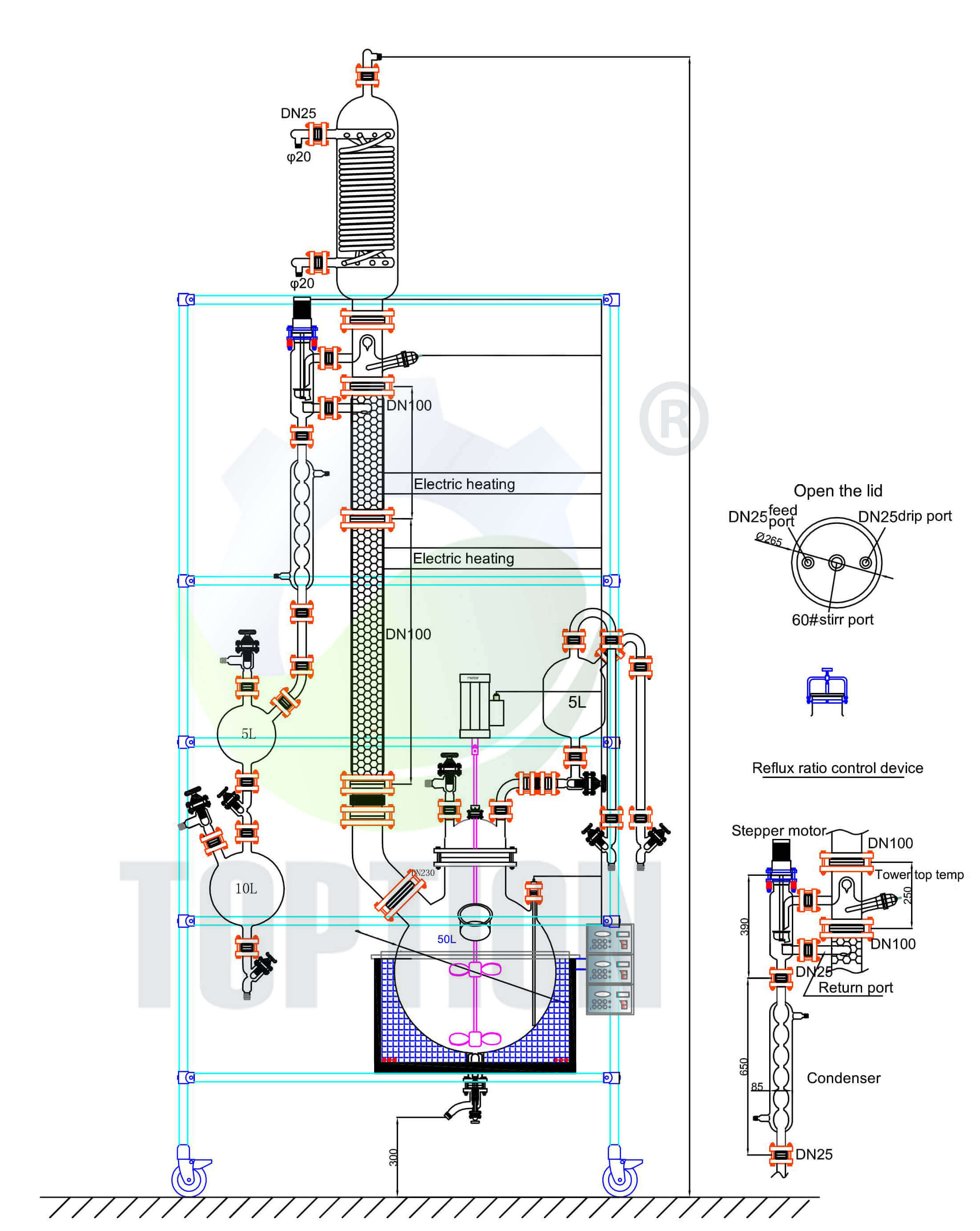 Lab Rectification Tower,Lab Glass Reactor With Rectifying Column;