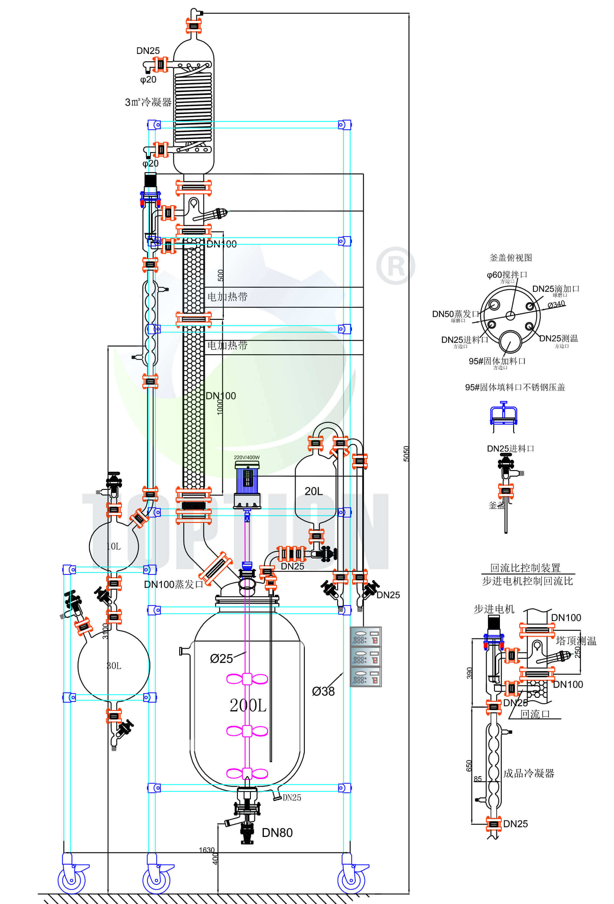 Lab Rectification Tower,Lab Glass Reactor With Rectifying Column;